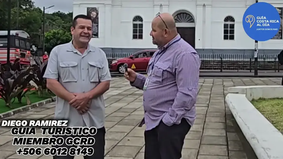 Local guide Diego Ramírez, a community member, being interviewed in a town square